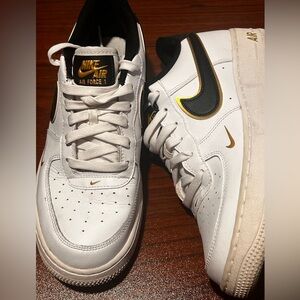 Nike Air Force 1 Low - White with Black & Gold Highlights